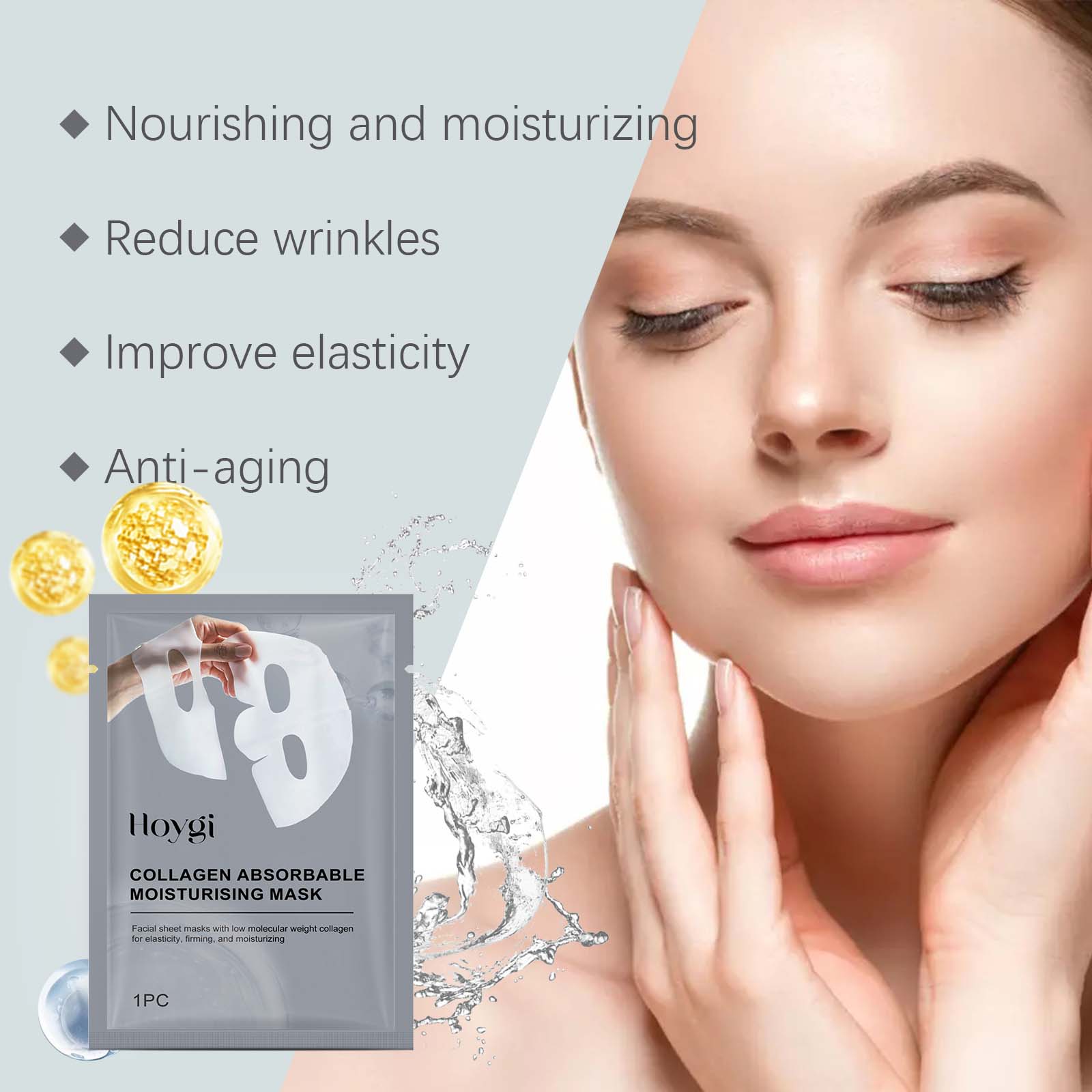 Sheet Mask Collagen - Collageenpleister Gezichtsmasker Hydraterend en hydraterend Oliecontrole